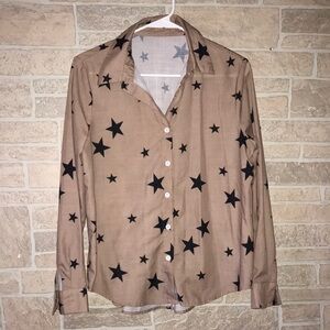 Shein Lightweight Long Sleeve Star Button Down Shirt